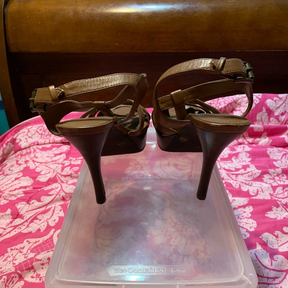 BCBGeneration leather strappy platform heels brow… - image 6